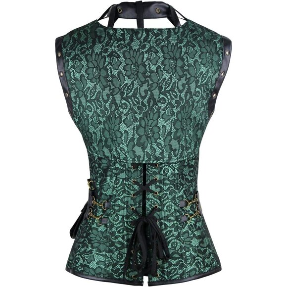 Women's Green Steampunk Spiral Steel Boned Vintage Retro Corset Tops Bustier - Picture 3 of 7
